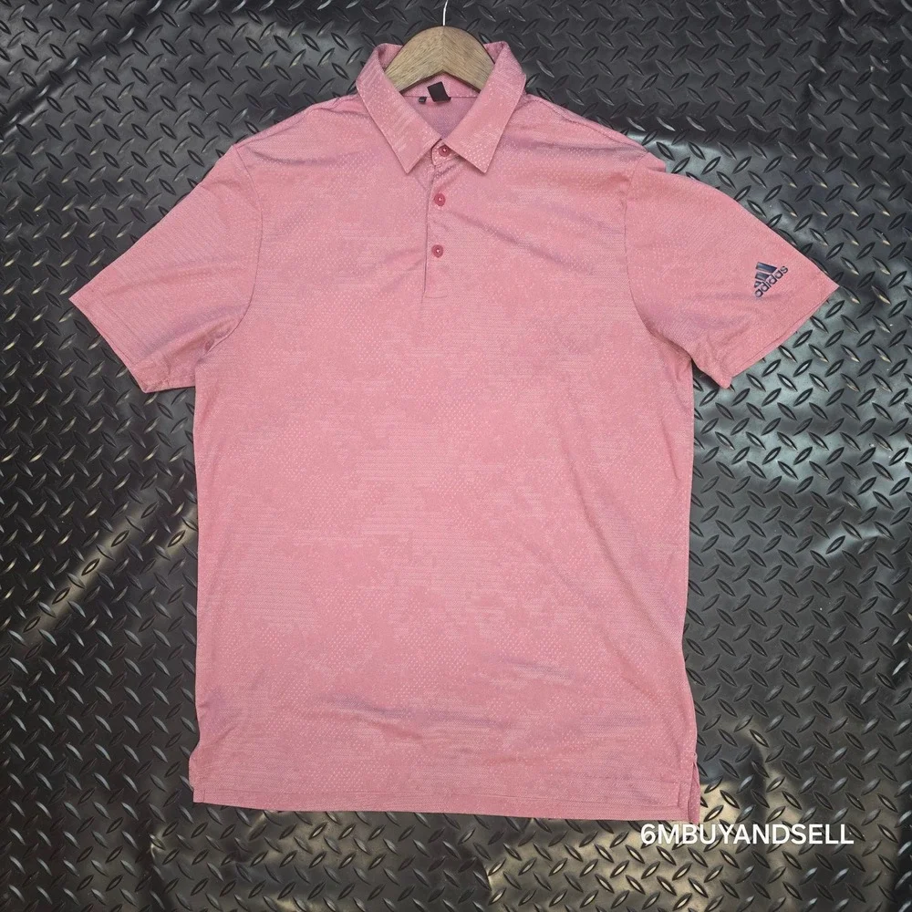 Adidas Primegreen Golf Polo Shirt Mens Medium Pink Textured GM0256 Short Sleeve